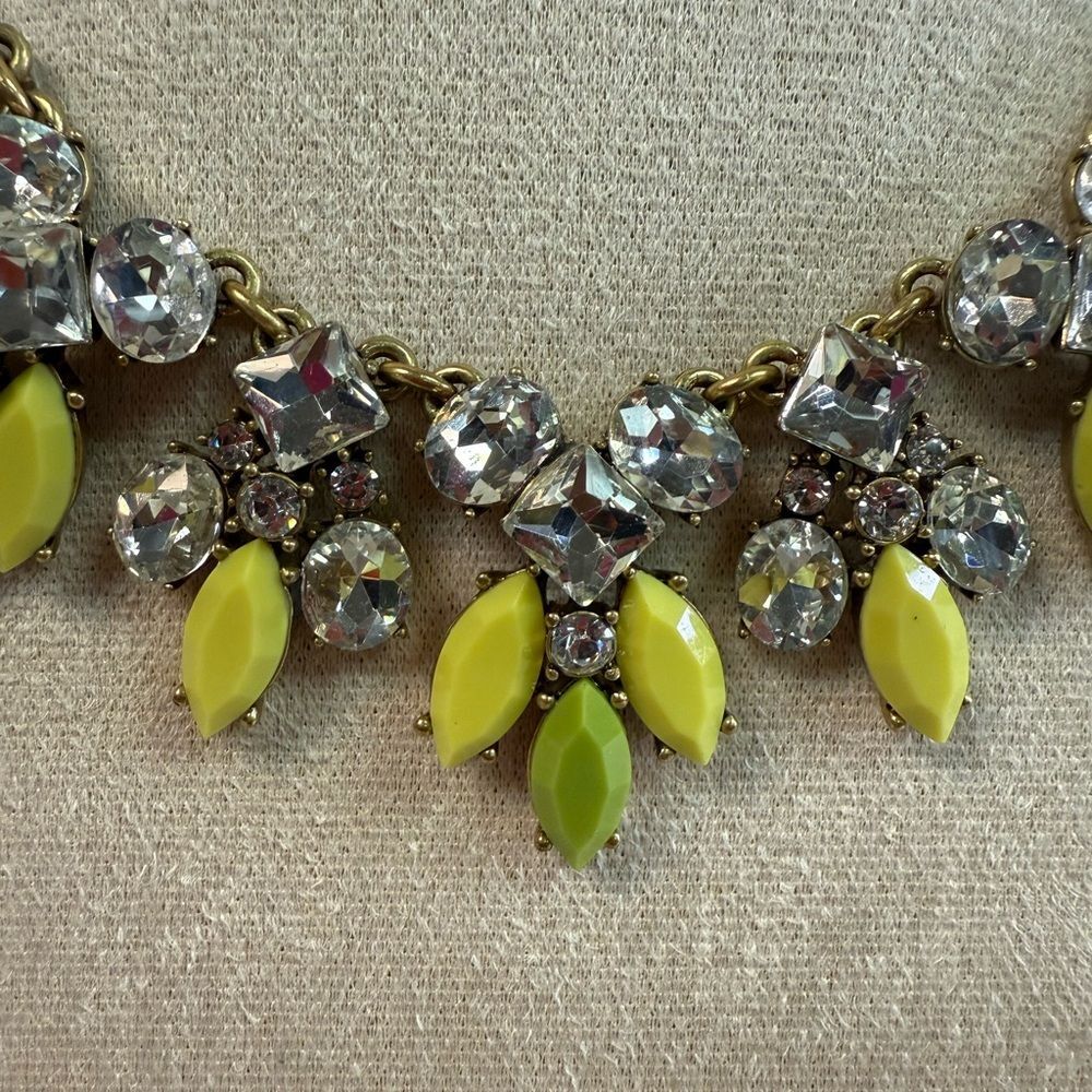 J Crew Gold Yellow Green Clear Crystal Necklace - Picture 2 of 4